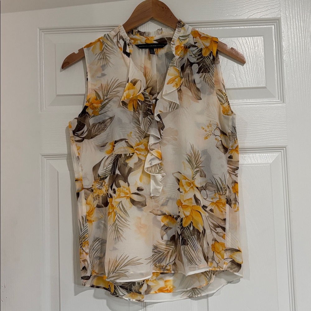 White House Black Market Yellow and Brown Blouse